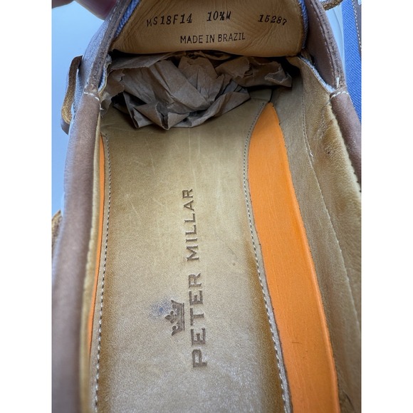 Peter Millar Seaside Washed Blue Canvas & Brown Leather Boat Shoes Mens SZ 10.5M - Picture 9 of 11